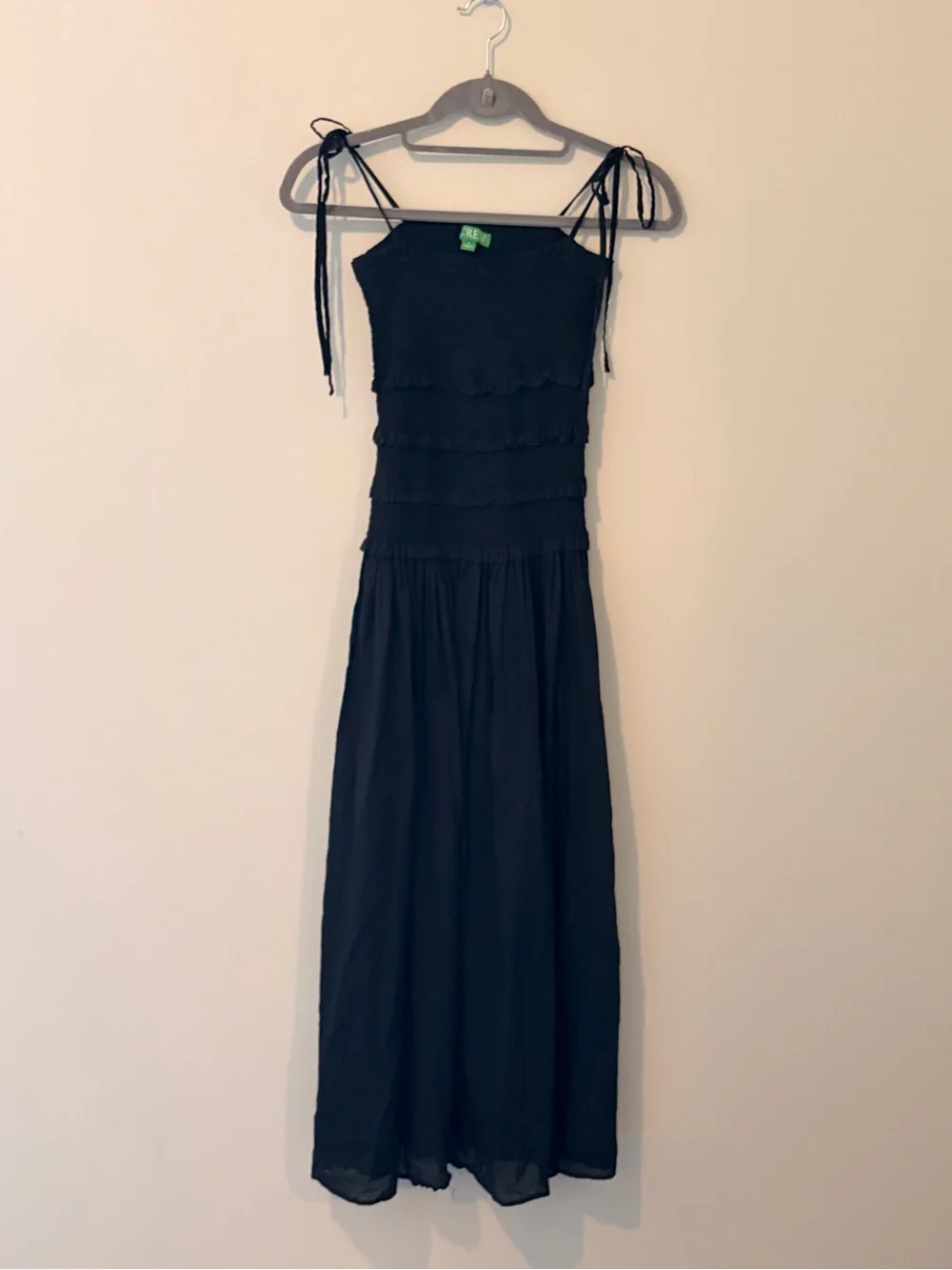 J. Crew Black Smocked Maxi Dress with Ruffle Tiers